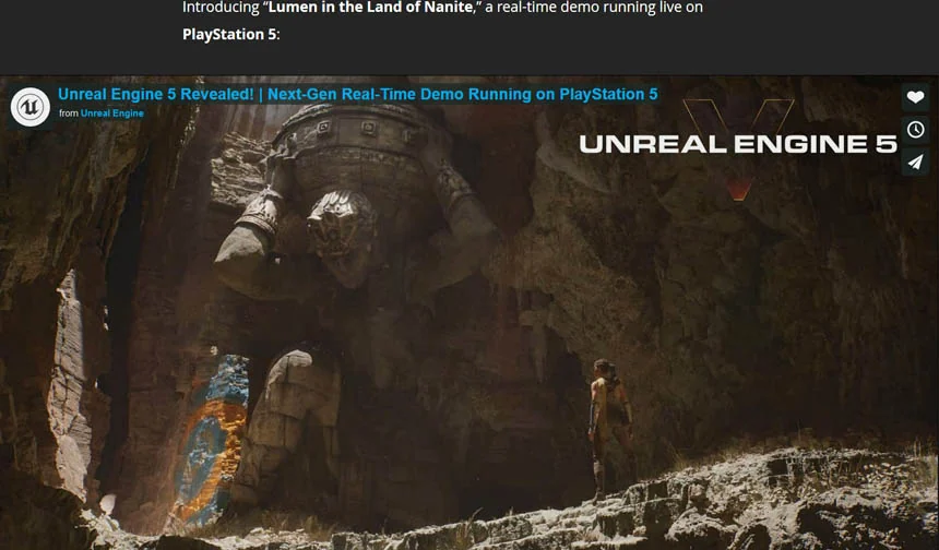 Visual published with the cited source for this record: UE5's 2021 early access shipped Nanite and Lumen, not a finished stage