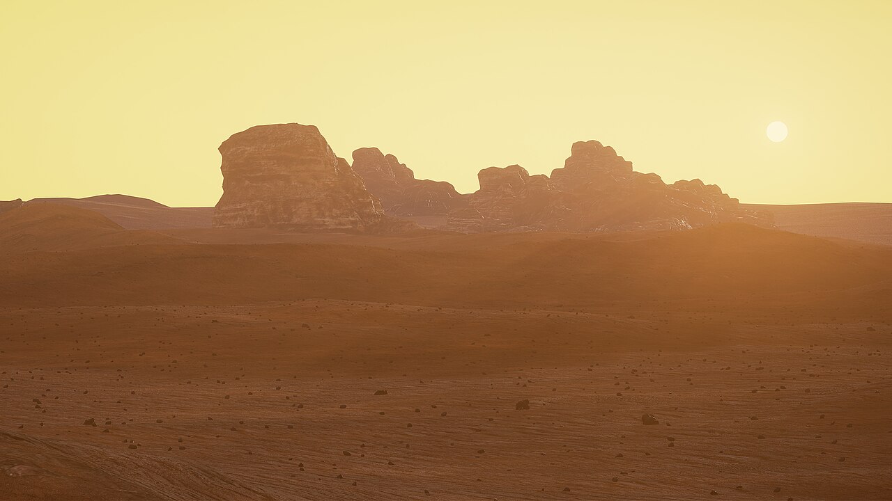 A warm desert landscape from Framestore's Field Trip to Mars project made with Unreal Engine.